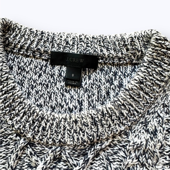 J.Crew Cable Knit Sweater Women’s Small S Navy White 100% Cotton Chunky Pullover - Picture 6 of 6